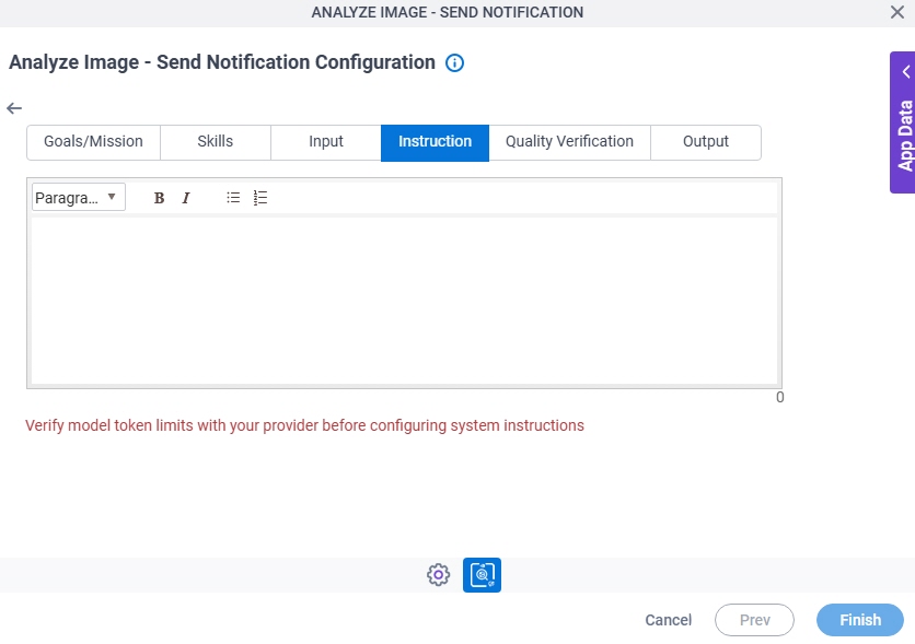 Analyze Image Send Notification Configuration System Instruction Instruction tab
