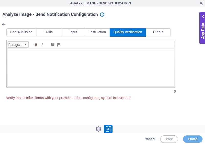 Analyze Image Send Notification Configuration System Instruction Quality Verification tab