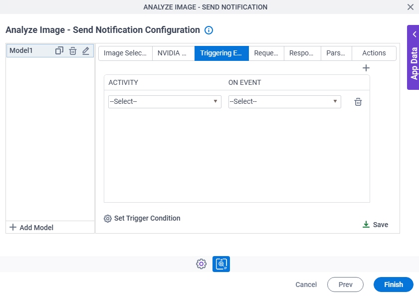 Analyze Image Send Notification Configuration Triggering Event tab