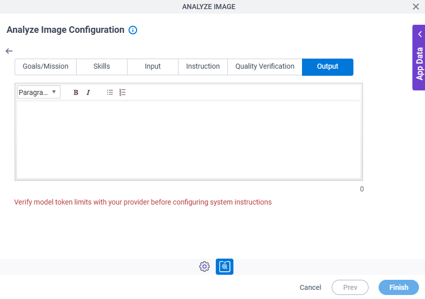Analyze Image Configuration NVIDIA NIM System Instruction Output tab