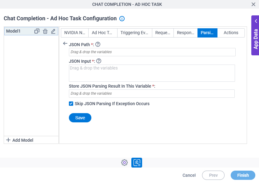 Chat Completion Ad Hoc Task Configuration Parsing JSON Parsing screen