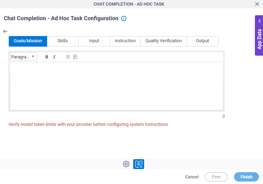 Chat Completion Ad Hoc Task Configuration NVIDIA NIM System Instruction Goals Mission tab