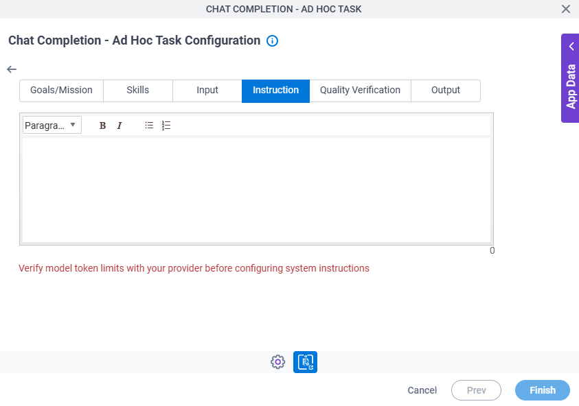 Chat Completion Ad Hoc Task Configuration NVIDIA NIM System Instruction Instruction tab