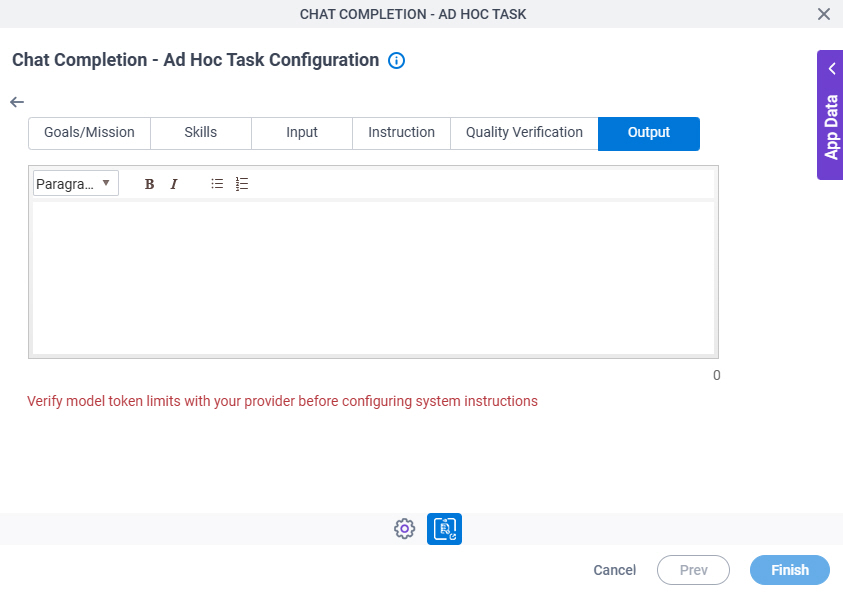 Chat Completion Ad Hoc Task Configuration NVIDIA NIM System Instruction Output tab