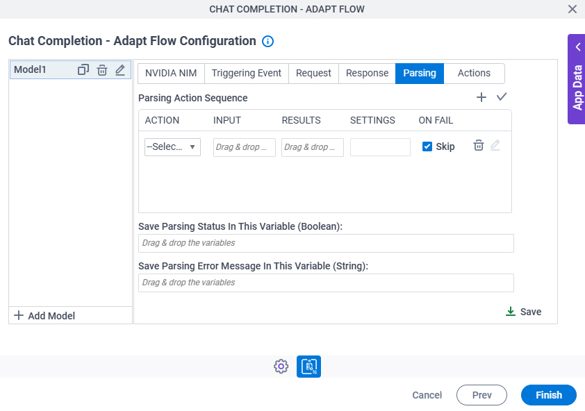 Chat Completion Adapt Flow Configuration Parsing tab