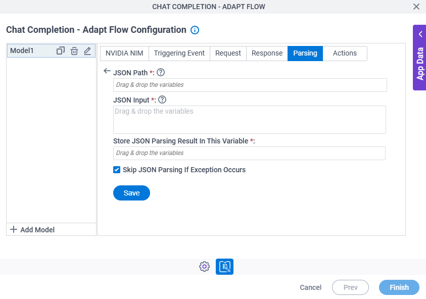 Chat Completion Adapt Flow Configuration Parsing JSON Parsing screen