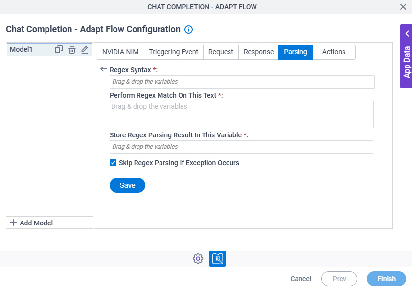 Chat Completion Adapt Flow Configuration Parsing Regex Parsing screen