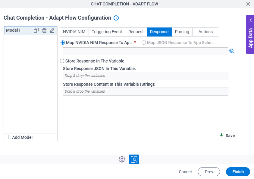 Chat Completion Adapt Flow Configuration Response tab