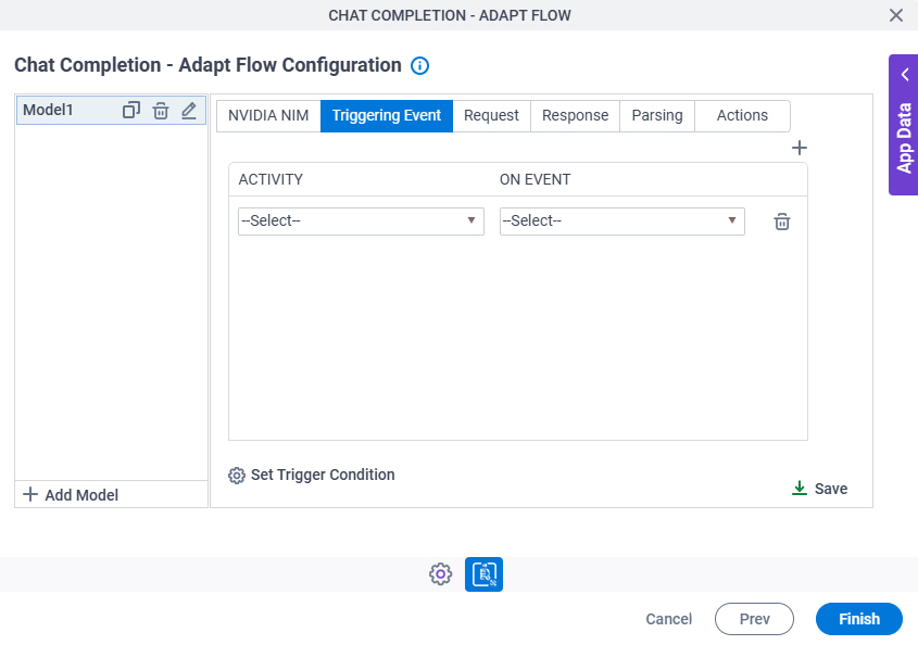 Chat Completion Adapt Flow Configuration Triggering Event tab