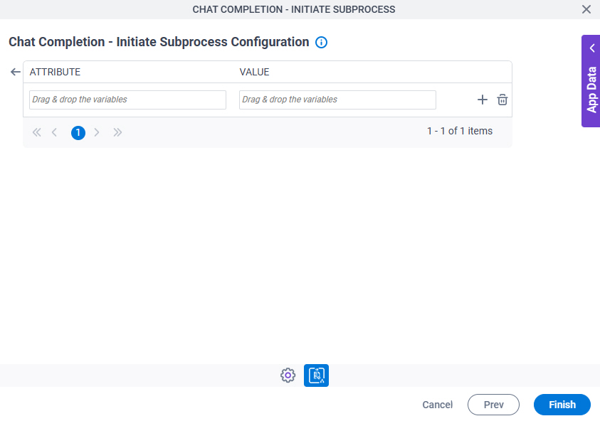 Chat Completion Initiate Subprocess Configuration Actions tab Initial Attributes screen