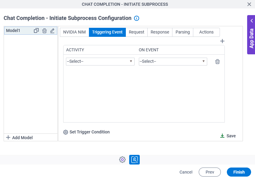Chat Completion Initiate Subprocess Configuration Triggering Event tab