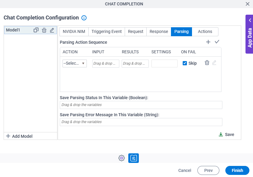 Chat Completion Configuration Parsing tab