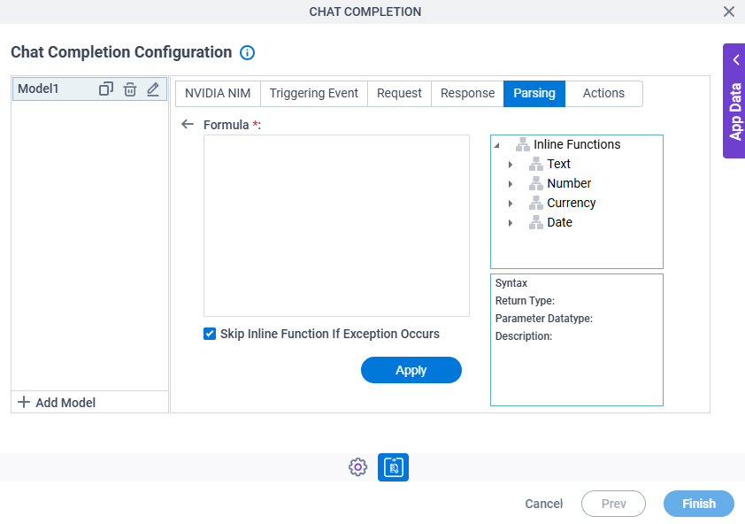Chat Completion Configuration Parsing Inline Function screen