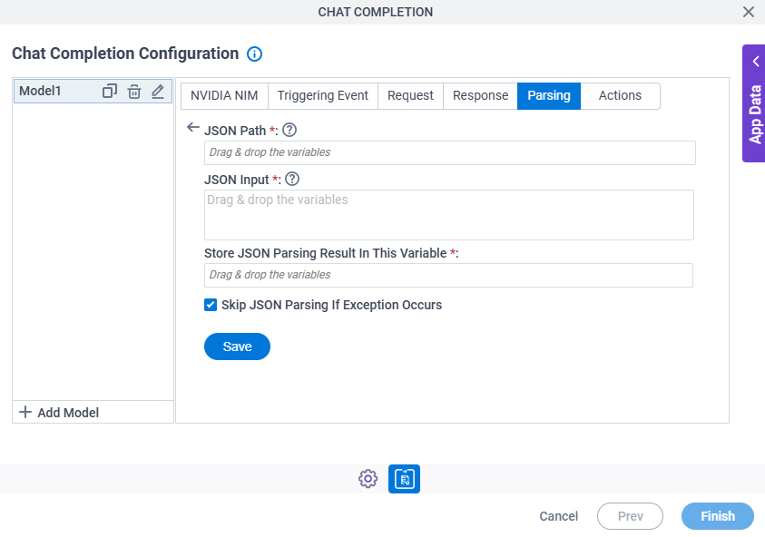 Chat Completion Configuration Parsing JSON Parsing screen