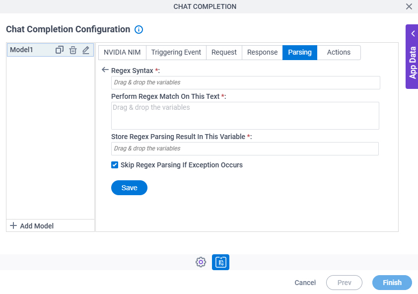 Chat Completion Configuration Parsing Regex Parsing screen