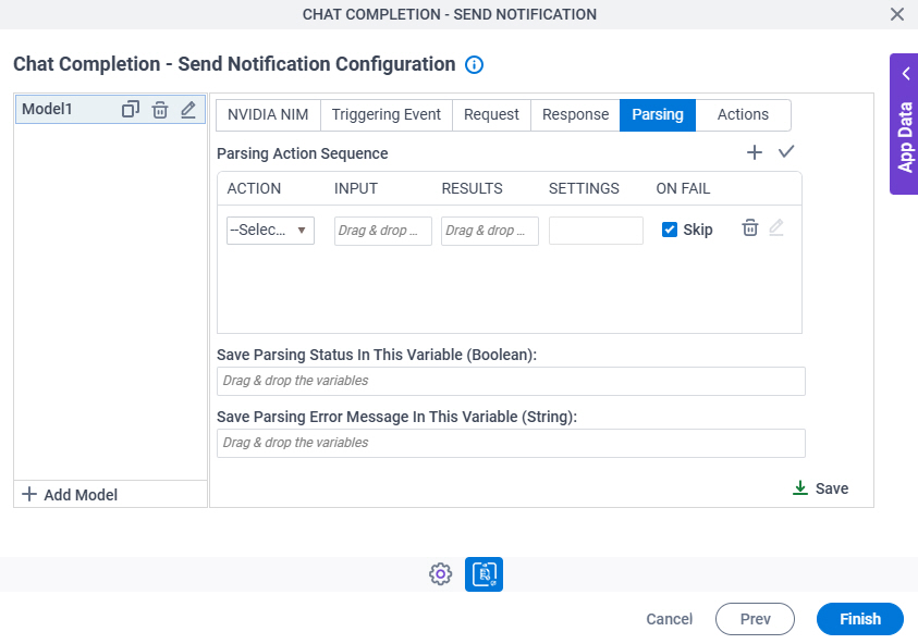 Chat Completion Send Notification Configuration Parsing tab