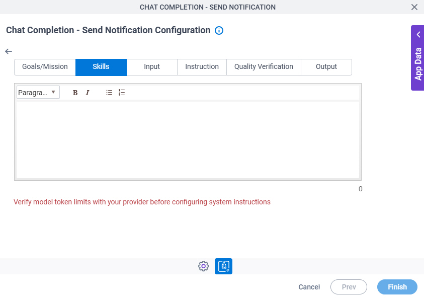 Chat Completion Send Notification Configuration NVIDIA NIM System Instruction Skills tab