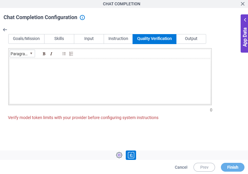 Chat Completion Configuration NVIDIA NIM System Instruction Quality Verification tab