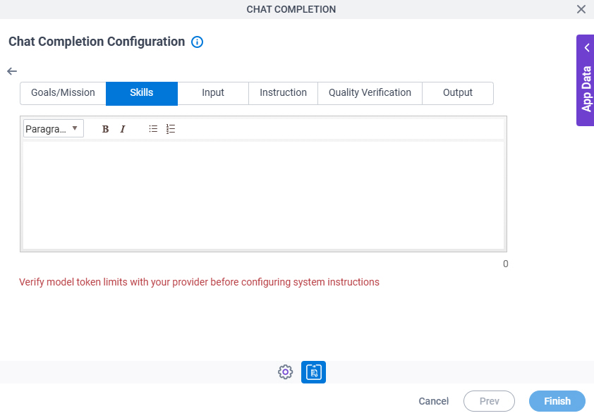 Chat Completion Configuration NVIDIA NIM System Instruction Skills tab