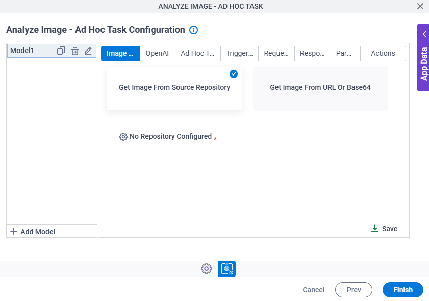 Analyze Image Ad Hoc Task Configuration Image Selection tab