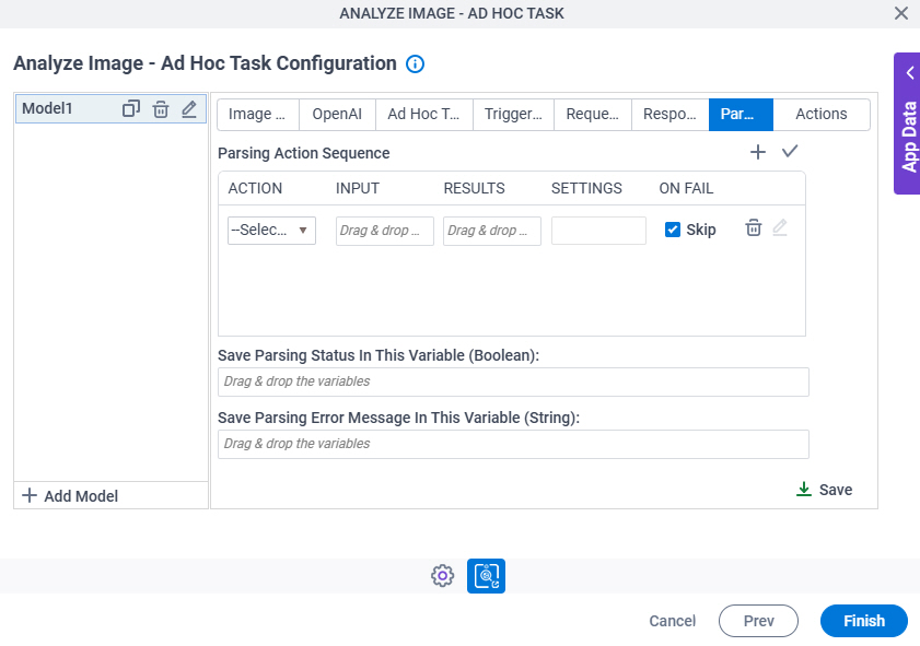 Analyze Image Ad Hoc Task Configuration Parsing tab