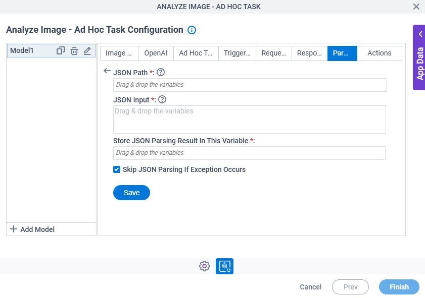 Analyze Image Ad Hoc Task Configuration Parsing JSON Parsing screen