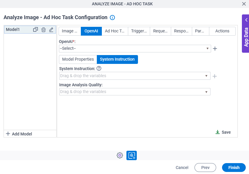 Analyze Image Ad Hoc Task Configuration System Instruction tab