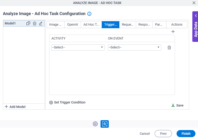 Analyze Image Ad Hoc Task Configuration Triggering Event tab