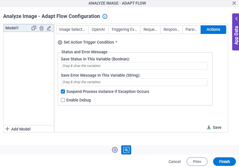Analyze Image Adapt Flow Configuration Actions tab