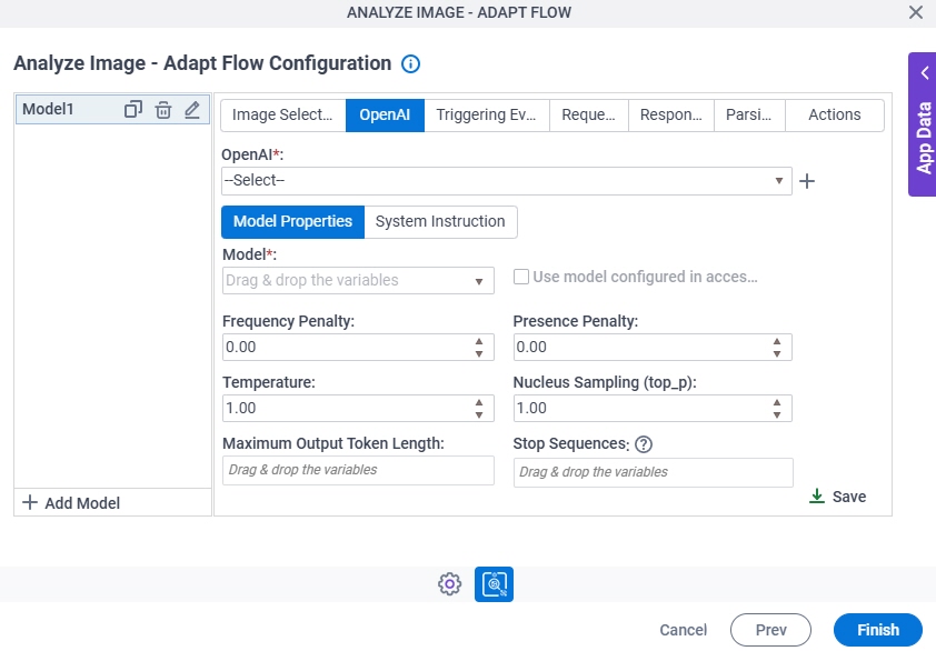 Analyze Image Adapt Flow Configuration OpenAI Model Properties tab