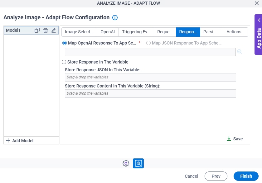 Analyze Image Adapt Flow Configuration Response tab