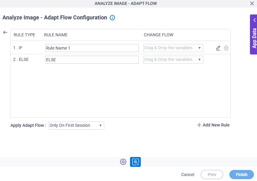 Analyze Image Adapt Flow Configuration Actions Set Trigger Condition screen