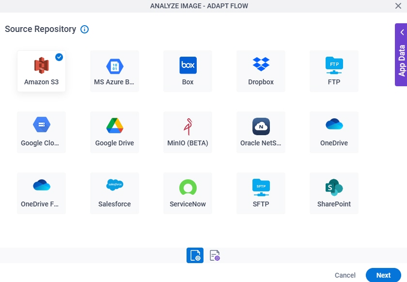 Analyze Image Adapt Flow Configuration Image Selection Source Repository screen