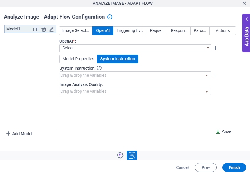 Analyze Image Adapt Flow Configuration System Instruction tab