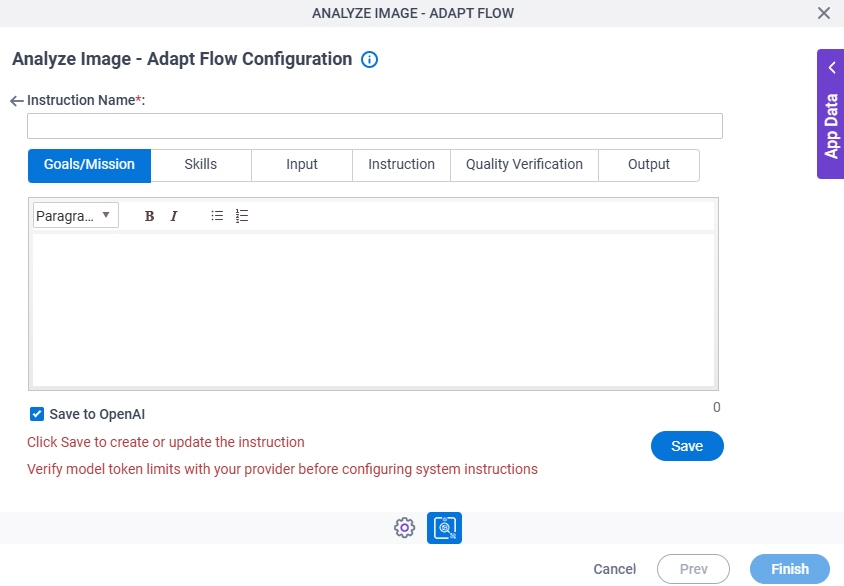 Analyze Image Adapt Flow Configuration System Instruction Goals Mission tab