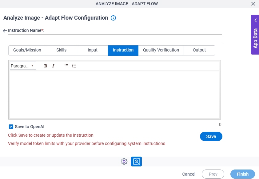 Analyze Image Adapt Flow Configuration System Instruction Instruction tab