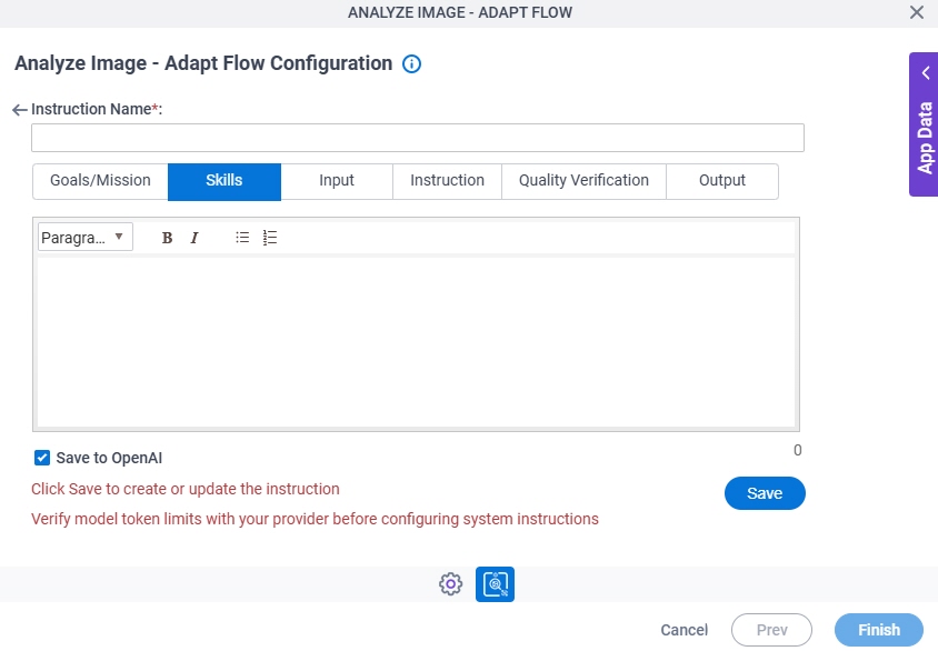 Analyze Image Adapt Flow Configuration System Instruction Skills tab
