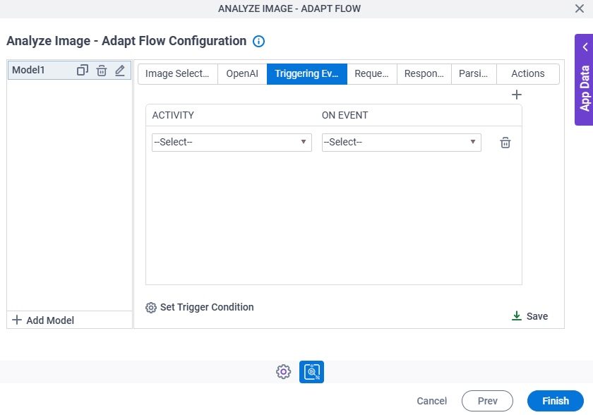 Analyze Image Adapt Flow Configuration Triggering Event tab