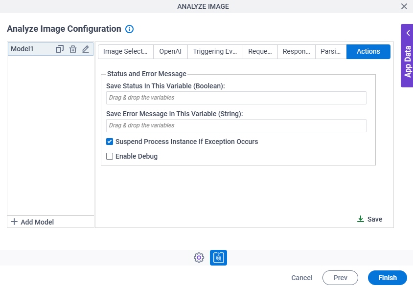 Analyze Image Configuration Actions tab