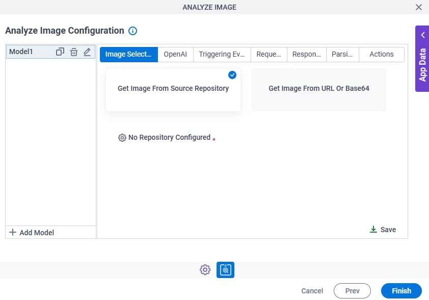 Analyze Image Configuration Image Selection tab