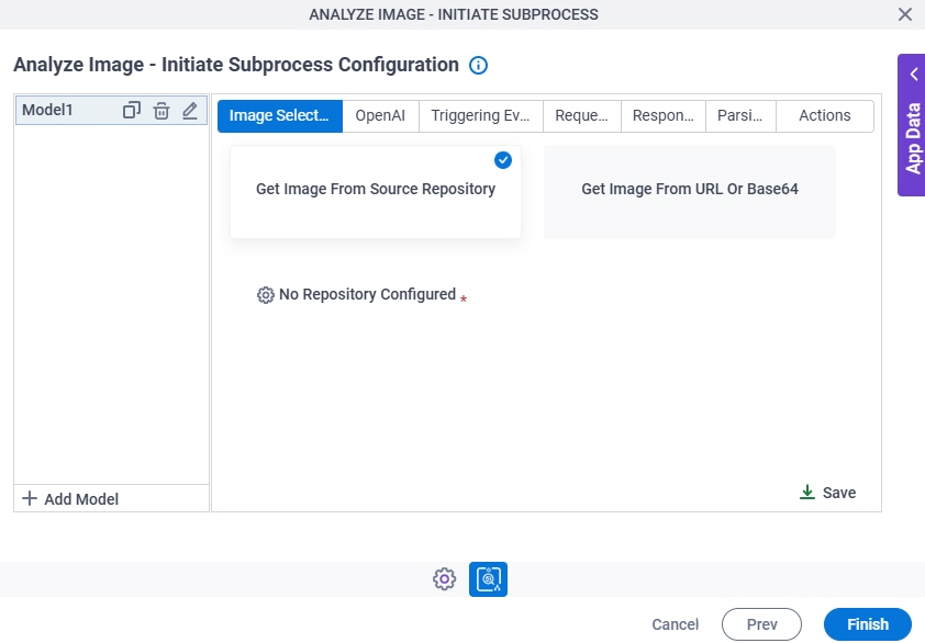 Analyze Image Initiate Subprocess Configuration OpenAI Image Selection tab