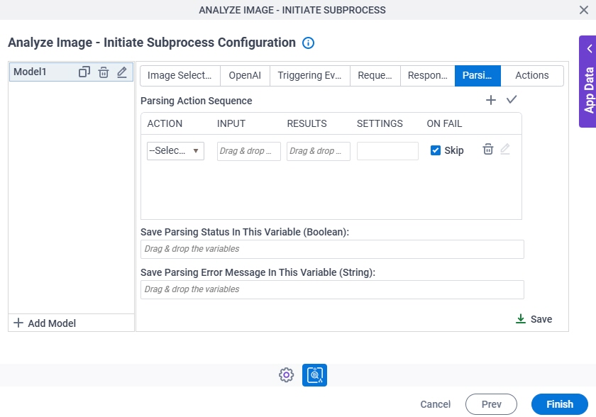 Analyze Image Initiate Subprocess Configuration Parsing tab