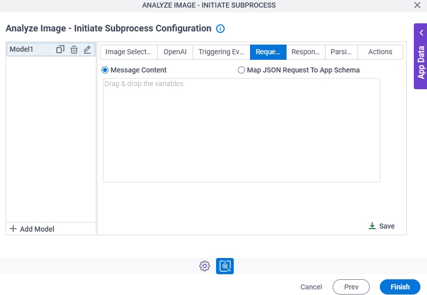 Analyze Image Initiate Subprocess Configuration Request tab