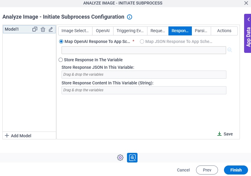 Analyze Image Initiate Subprocess Configuration Response tab