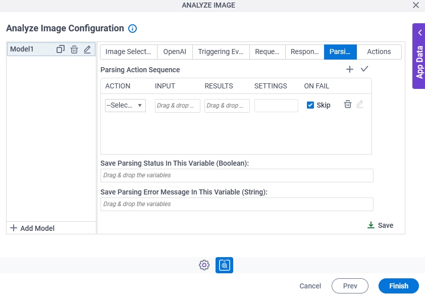 Analyze Image Configuration Parsing tab