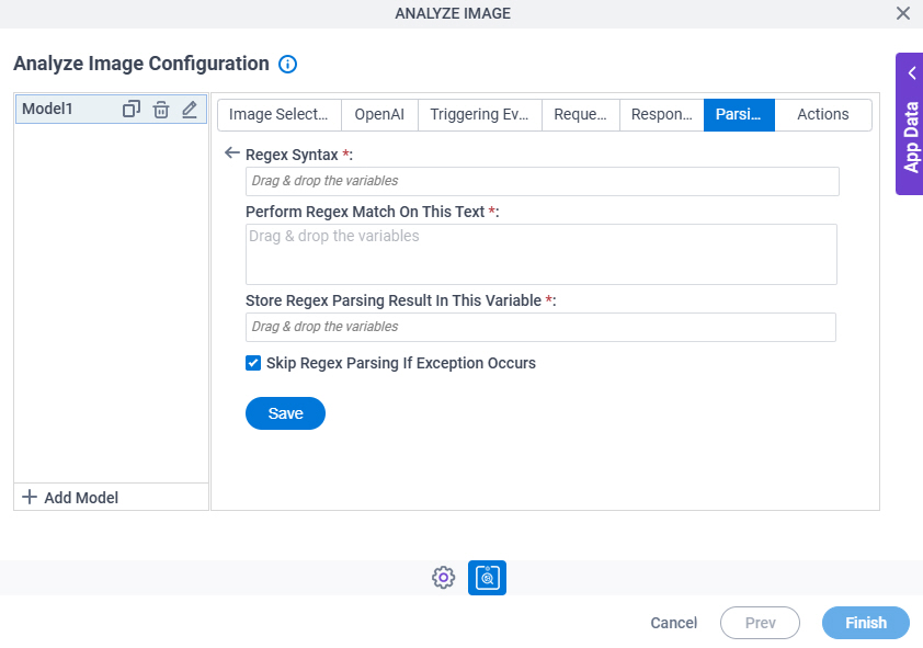 Analyze Image Configuration Parsing Regex Parsing screen