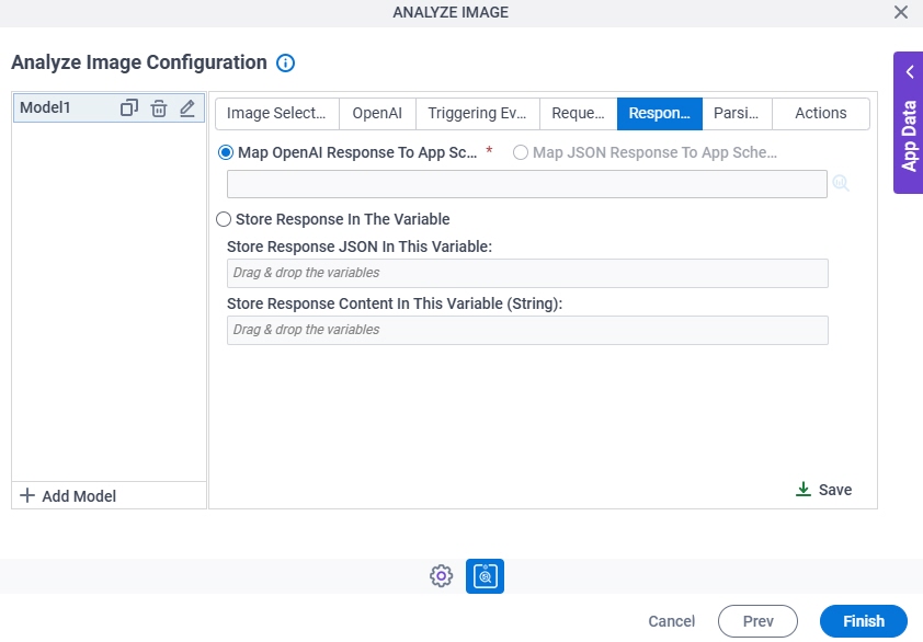 Analyze Image Configuration Response tab