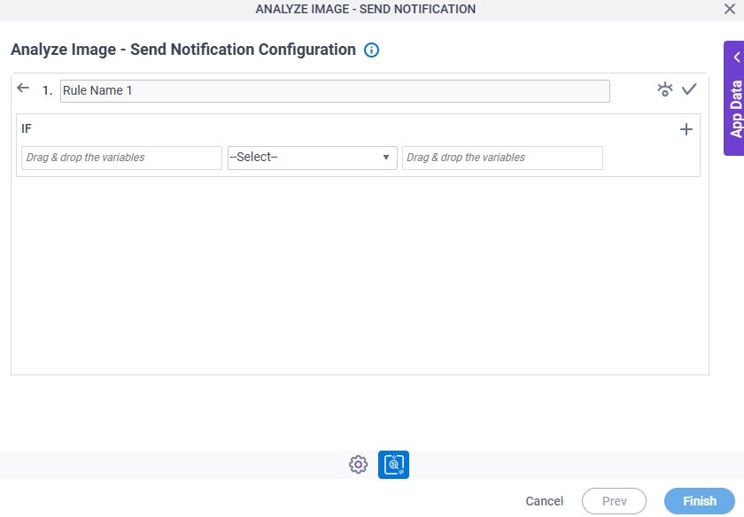 Analyze Image Send Notification Configuration Actions Condition Builder screen