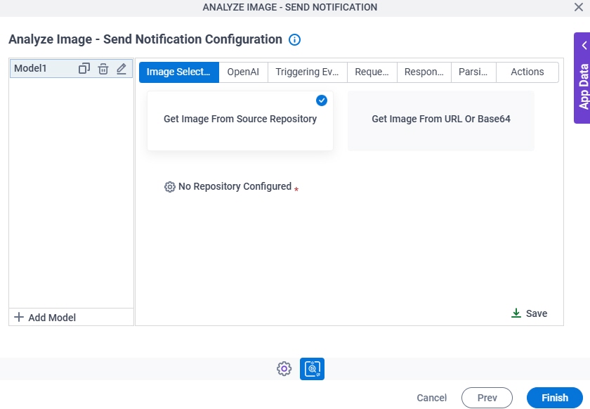 Image Location Configuration screen