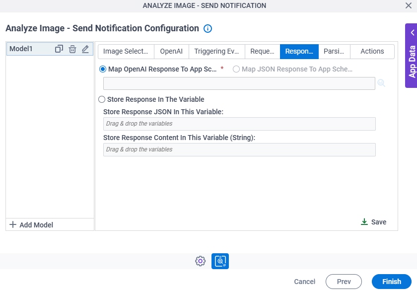 Analyze Image Send Notification Configuration Response tab